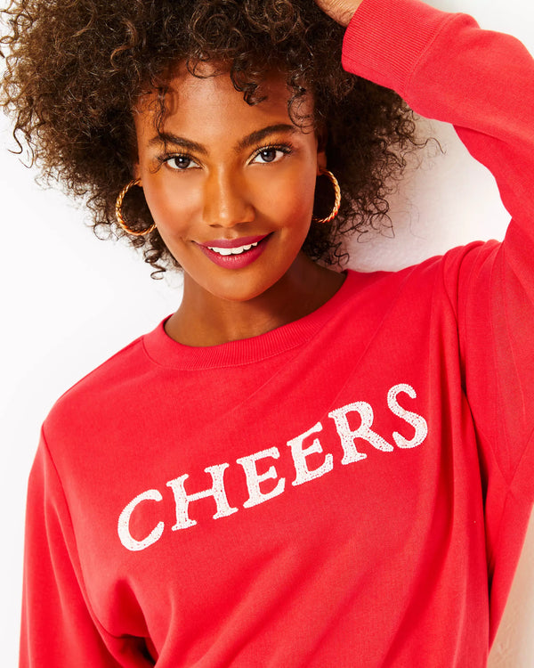 Lilly Pulitzer Ballad Long Sleeve Sweatshirt Amaryllis Red Cheers Graphic  *