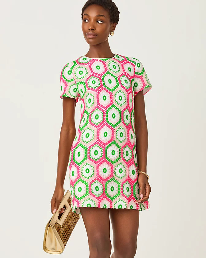 Leyla Shift Dress - Cherry Blossom Pink Daisy Hex Crochet 8 Leyla Shift Dress - Cherry Blossom Pink Daisy Hex Crochet 8