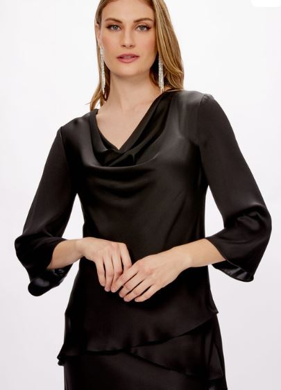 Joseph Ribkoff Black Top With Embellished Neckline Style 243164