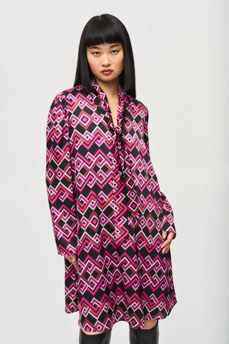 Satin Geometric Print Tie | Pink Mix