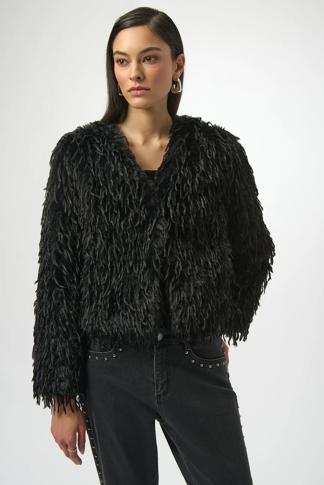 Joseph Ribkoff Faux Fur Open Front Jacket Style 254905 Black