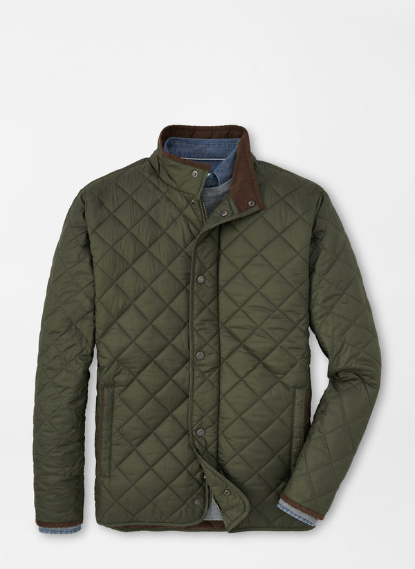 Peter Millar Suffolk Quilted Travel Coat in Olive