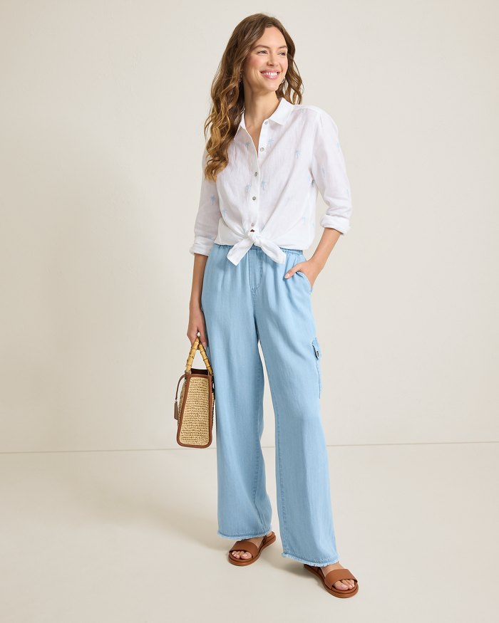 Tommy Bahama Women's Chambray O'Lei Linen-Blend Cargo Pants - Light Indigo Wash