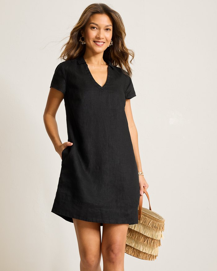 Tommy Bahama Two Palms Short-Sleeve Linen Dress Black S / Black