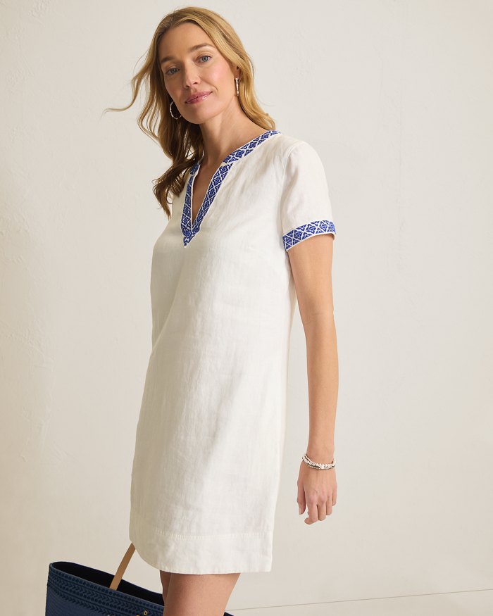 Tommy Bahama Women's Two Palms Coastal Tiles Linen Dress - Cobalt Haze