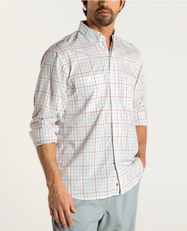 Duck Head Performance Poplin Guide Shirt Crawford Plaid in Faded Red