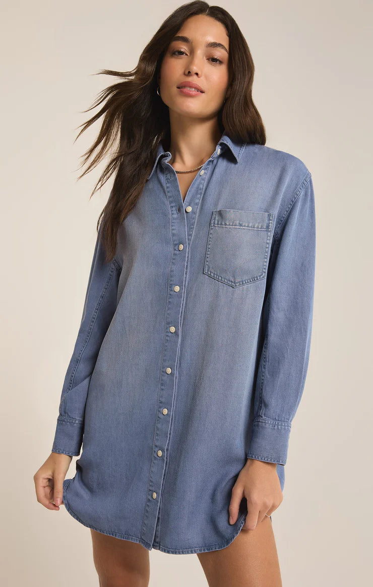 Z Supply Dover Chambray Dress Sun Bleached Indigo Medium