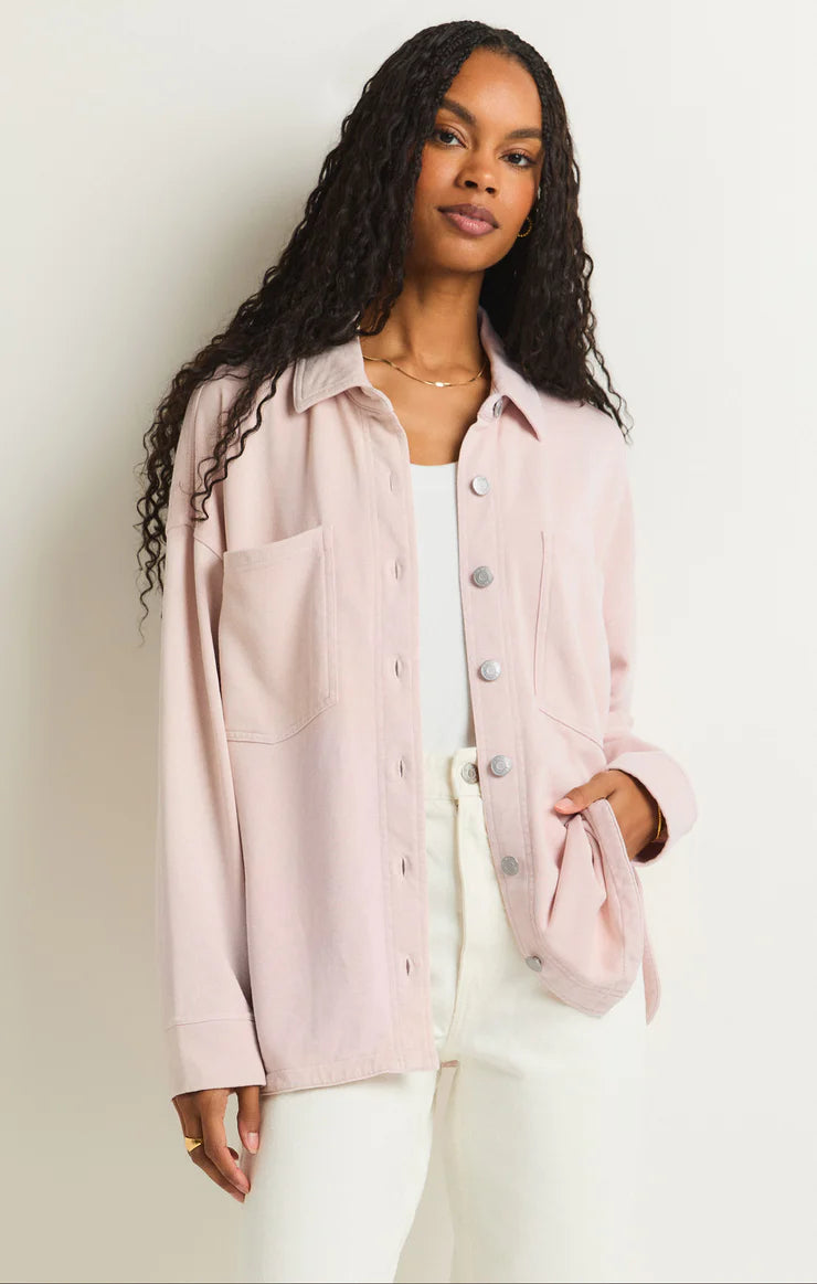 Pink button up best sale jacket