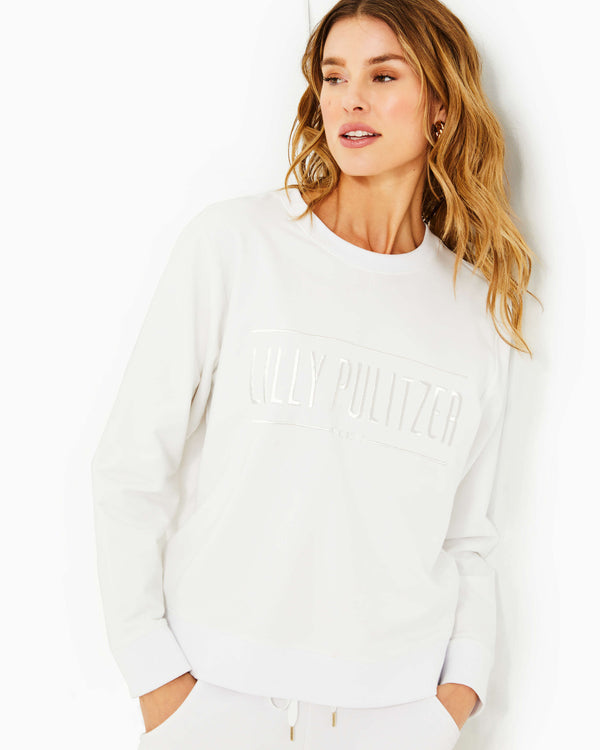Lilly Pulitzer Ballad Oversized Sweatshirt Resort White Lilly Pulitzer Embroidery  *