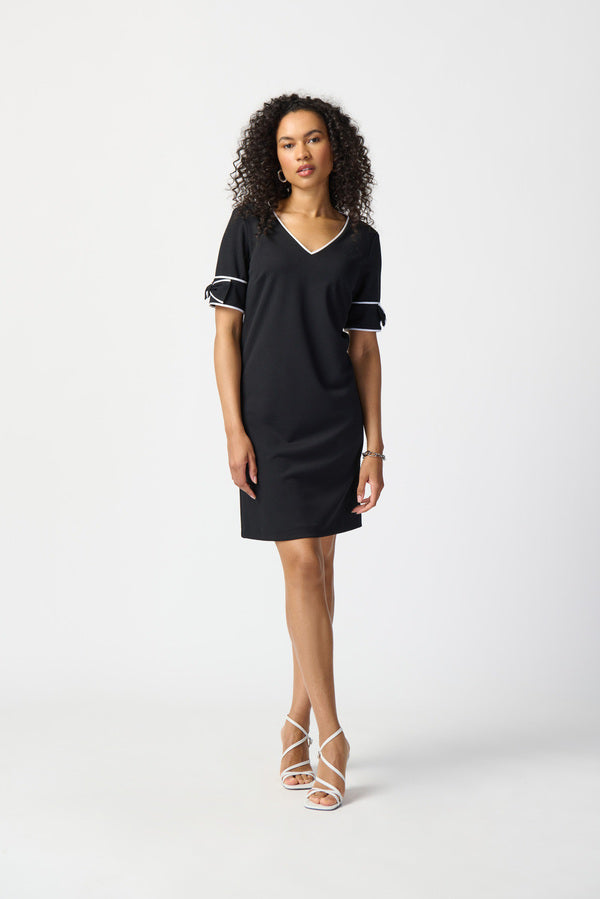 joseph ribkoff dress black Joseph Ribkoff Black Ruched V-Neck High Slit Long Dress 244132 — AfterRetail main image 0
