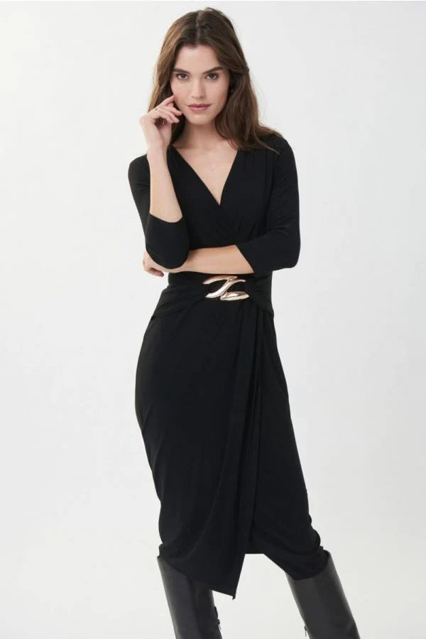 Joseph Ribkoff Draped Sheath Dress Style 223121TT Black Joseph Ribkoff Draped Sheath Dress Style 223121TT Black