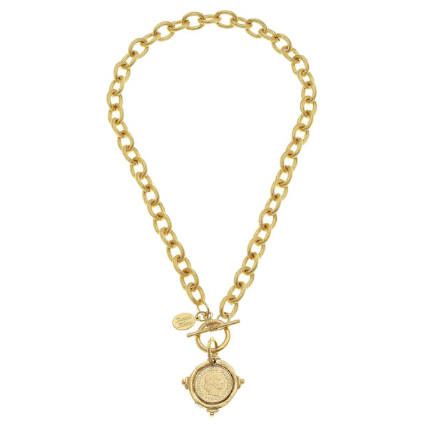 Susan Shaw Coin Toggle Necklace Gold