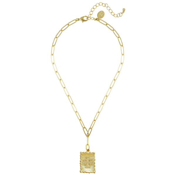 Susan Shaw Jerusalem Cross Stamp Necklace Gold
