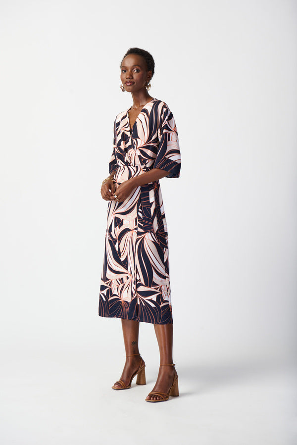 Joseph Ribkoff Leaf Motif Kimono Dress Style 241114 Midnight Blue/Mult Dan's Southern Prep Joseph Ribkoff Leaf Motif Kimono Dress Style 241114 Midnight Blue/Mult Dan's Southern Prep