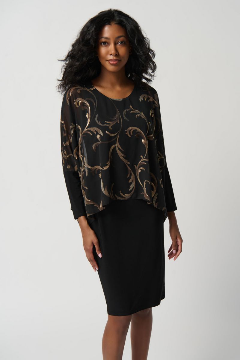 Joseph Ribkoff T Black Chiffon Style Diamanté Dress 223742 11