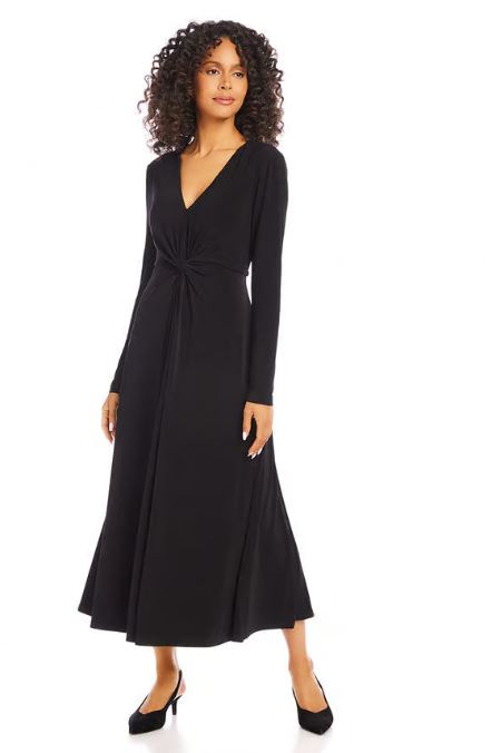 long fringe dress with sleeves Fall Latte Fringe Sweater Dress in Black main image 0