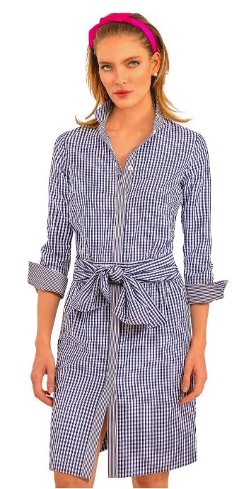 Gretchen Scott Breezy Blouson Dress Navy Gingham Dan s Southern Prep