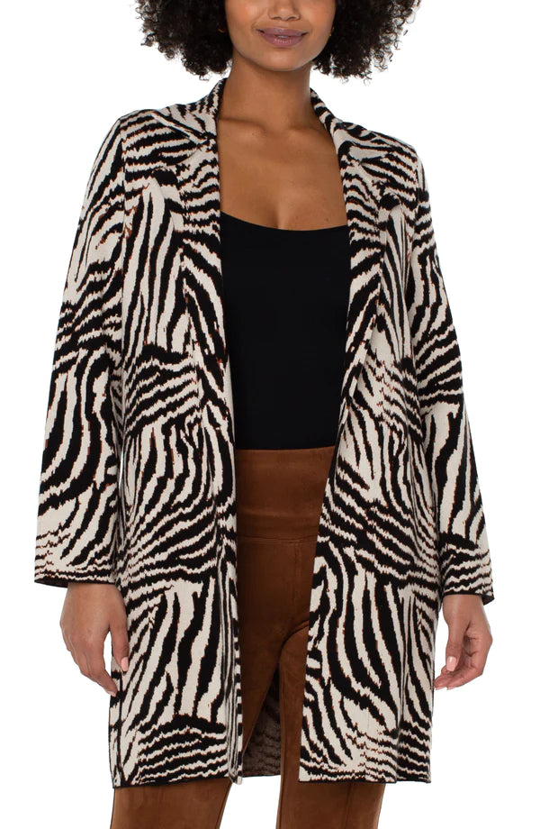 Liverpool Open Front Cardigan Sweater Coat Abstract Zebra Jacquard