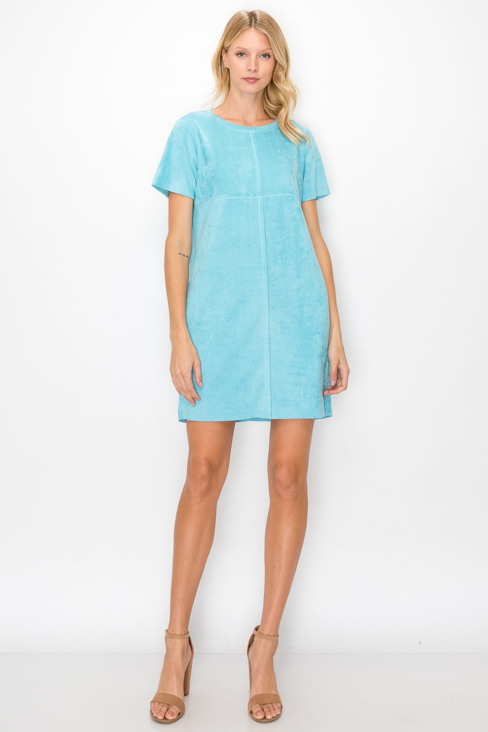 blue floral semi formal dress SEXY FAUX SUEDE DRESSY MIDI – AKIRA main image 1
