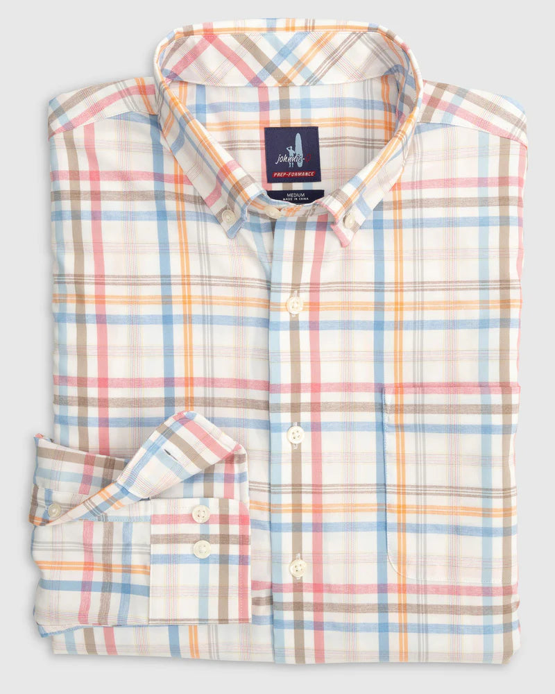 johnnie-O Men's Big & Tall Towers Performance Button Up Shirt in White johnnie-O Men's Big & Tall Towers Performance Button Up Shirt in White