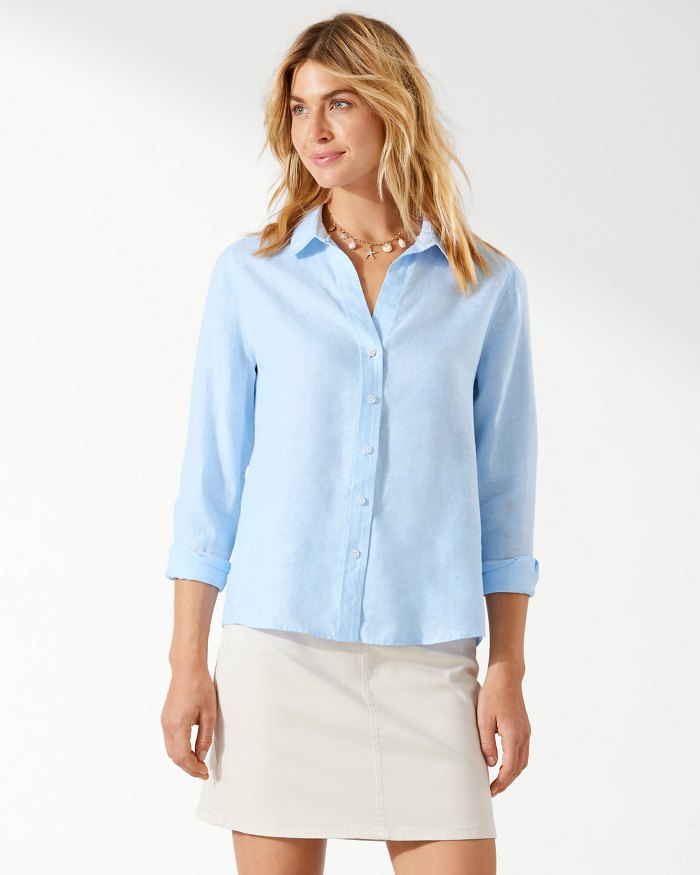 tommy bahama dress shirts Tommy Bahama Women's Long-Sleeve Coastalina Linen Shirt - Linen Sky