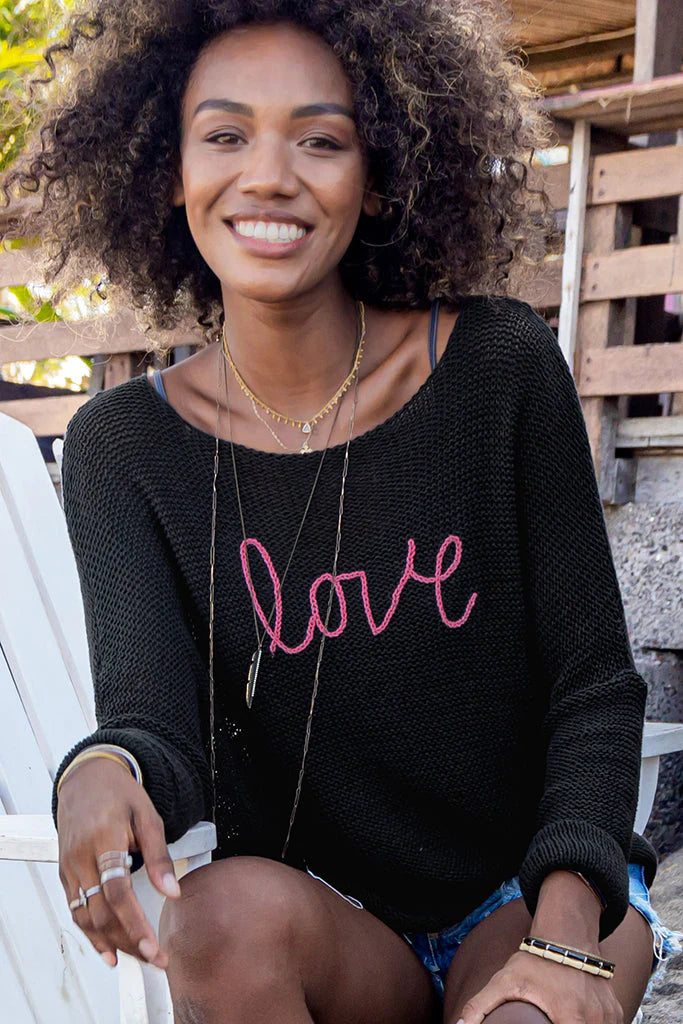 Wooden Ships Key West Love Crew Cotton Sweater Black Cherry Pastille