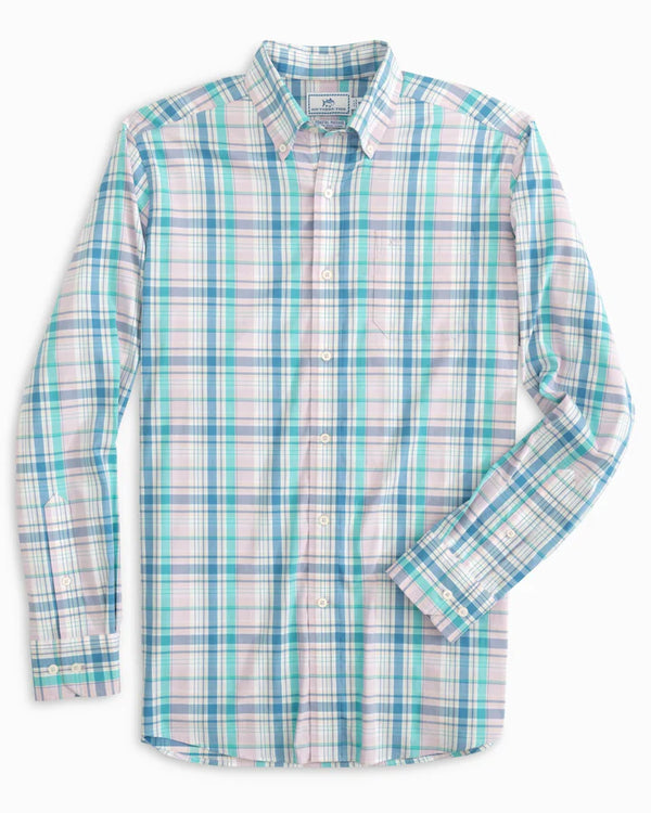 Southern Tide Sky Valley Plaid Coastal Passage Sport Shirt in Orchid Petal