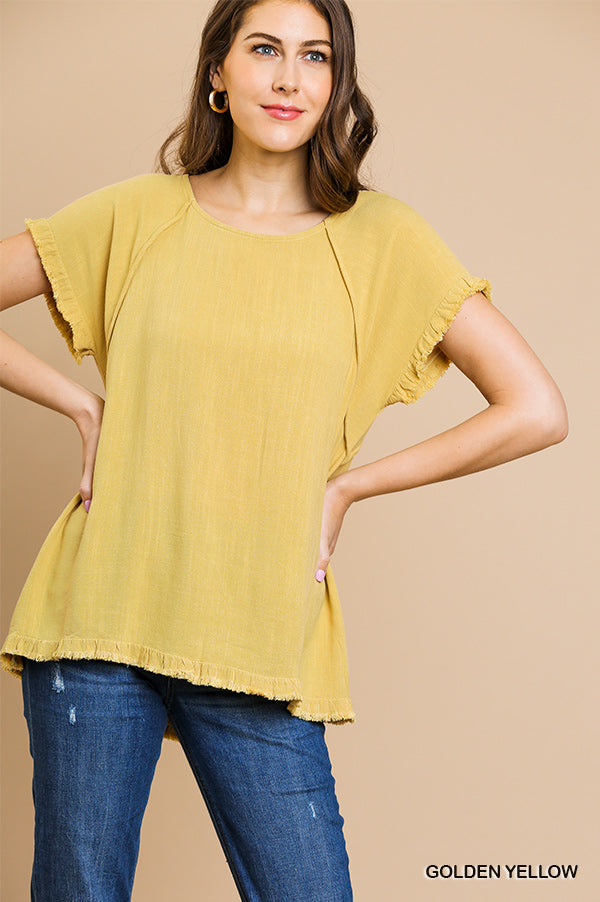 Umgee High Low Top With Fringe Hem Golden Yellow Dan s Southern Prep