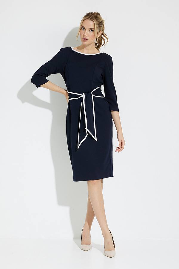 Joseph Ribkoff Midnight Blue/Off-White Contrast Trim Dress Style 221210 12 Joseph Ribkoff Midnight Blue/Off-White Contrast Trim Dress Style 221210 12