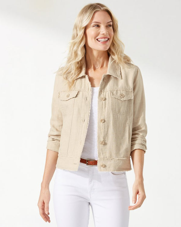 Tommy Bahama Two Palms Linen Raw-Edge Jacket Natural