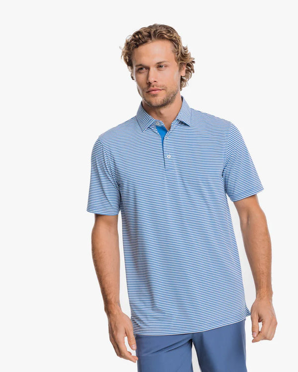 Southern Tide brrr°®-eeze Shores Striped Performance Polo Shirt in Cloud White