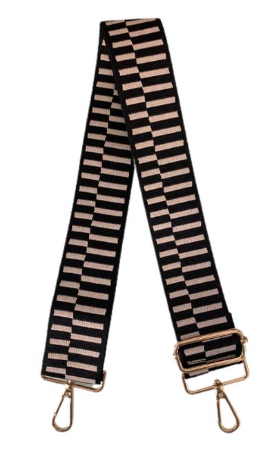 Ahdorned Step Pattern Strap - Cream/Black with Gold Hardware