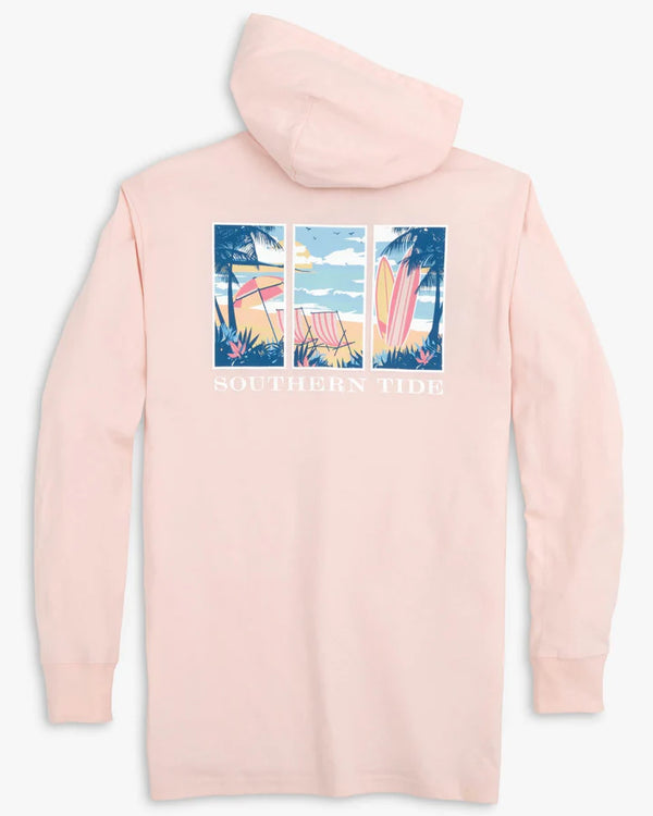 Southern Tide Surfing Triptych Long Sleeve Hoodie T-Shirt Rose Blush