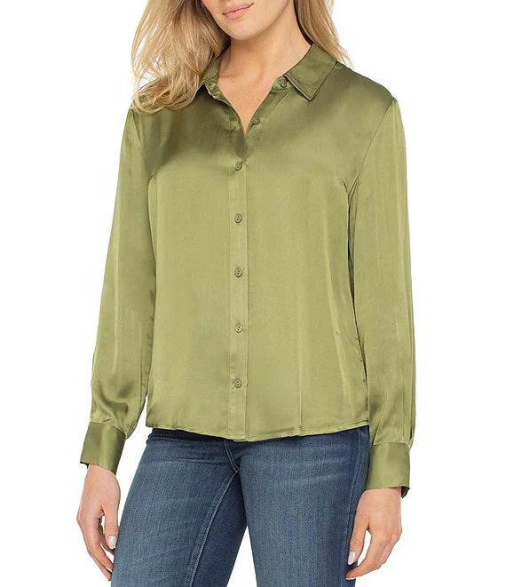 Liverpool Long Sleeve Button Front Woven Shirt Artichoke