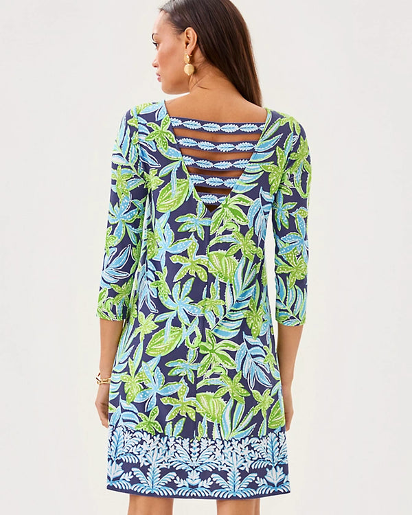 Lilly Pulitzer Ophelia 3/4 Sleeve Dress Sapphire Pool Tropical Tango Eng