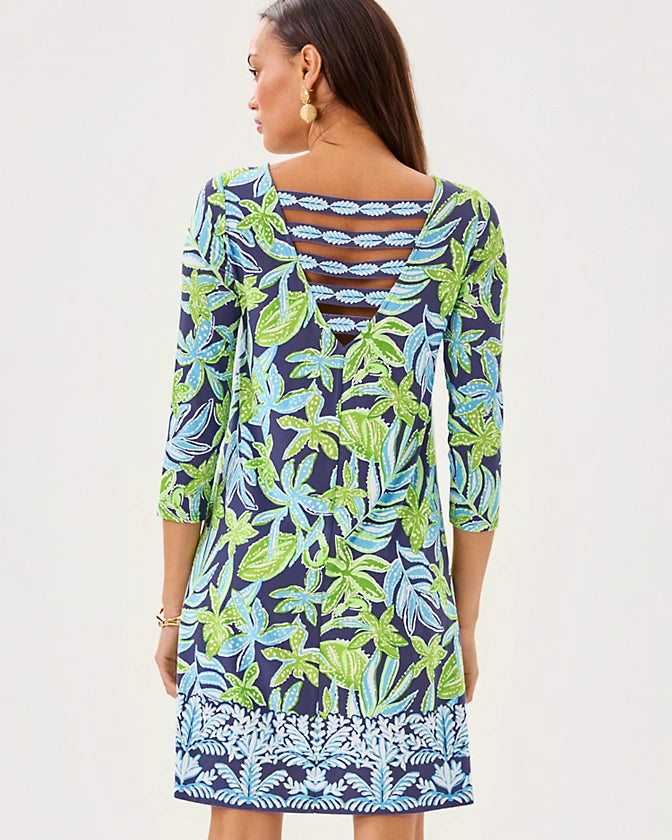 Lilly Pulitzer Ophelia 3/4 Sleeve Dress Sapphire Pool Tropical Tango Eng  *