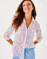 Lilly Pulitzer Sea View Linen Button Down Top Multi Summer Serenade