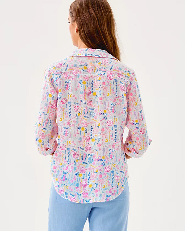 Lilly Pulitzer Sea View Linen Button Down Top Multi Summer Serenade