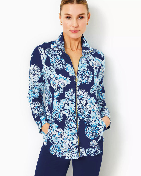 Lilly Pulitzer UPF 50+ Leona Zip Up Low Tide Navy Bouquet All Day