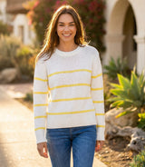 Karen Kane Stripe Crewneck Sweater Off-White Lemon