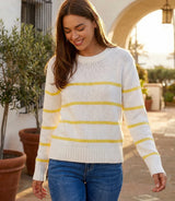 Karen Kane Stripe Crewneck Sweater Off-White Lemon