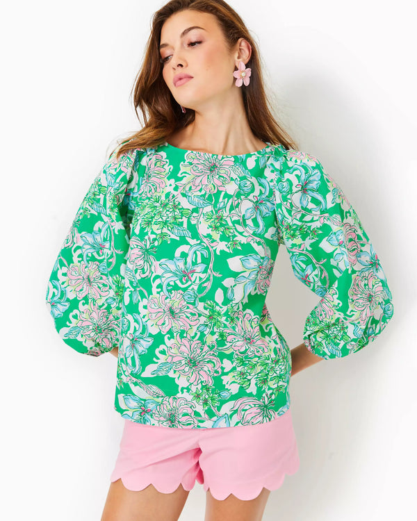 Lilly Pulitzer Barbara 3/4 Sleeve Cotton Top Spearmint Blossom Views