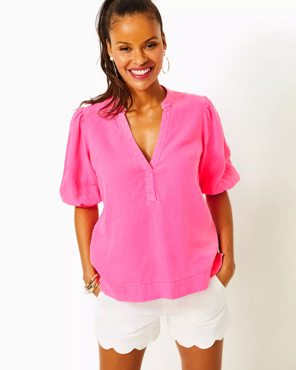 Lilly Pulitzer Maleigh Linen Top Roxie Pink