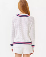 Lilly Pulitzer Brockton Sweater Resort White x Rousseau Pink Tipping