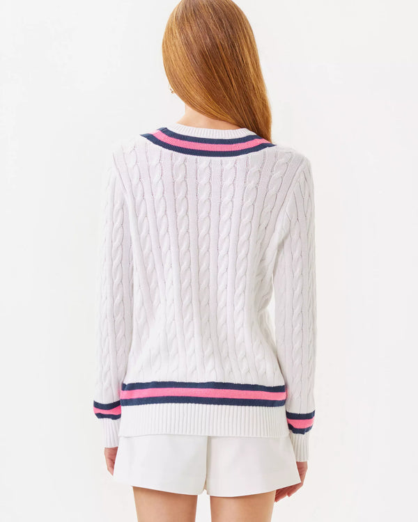 Lilly Pulitzer Brockton Sweater Resort White x Rousseau Pink Tipping
