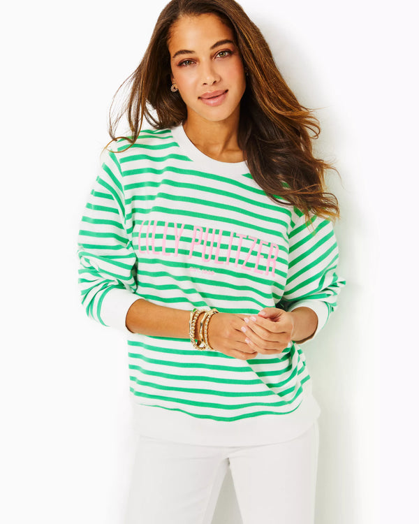 Lilly Pulitzer Ballad Cotton Sweatshirt Spearmint Striped Embroidered Sweatshirt