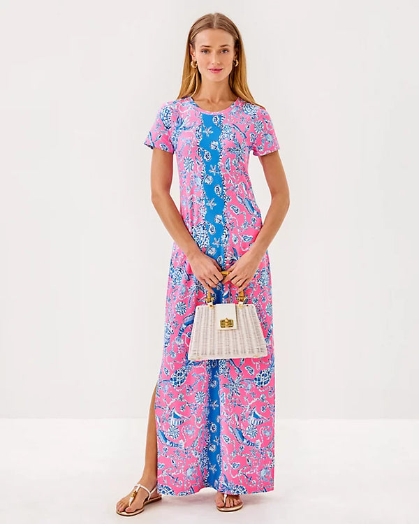 Lilly Pulitzer UPF 50+ Kaden ChillyLilly Maxi Dress Rousseau Pink Barefoot Beachcombers Eng