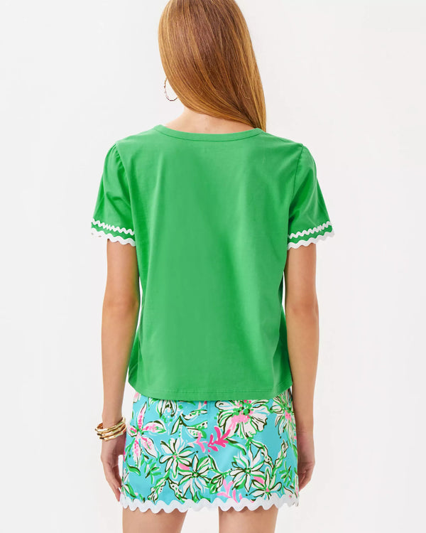 Lilly Pulitzer Clairmont Trimmed Knit Top Fauna Green