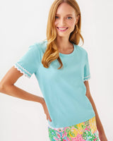 Lilly Pulitzer Clairmont Trimmed Knit Top Fresh Water Blue