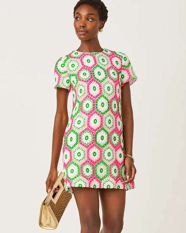 Leyla Shift Dress - Cherry Blossom Pink Daisy Hex Crochet 8 Leyla Shift Dress - Cherry Blossom Pink Daisy Hex Crochet 8